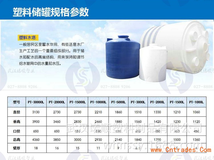 武汉塑料储水罐厂家 塑料储水罐价格 诺顺PE塑料储水罐尺寸规格